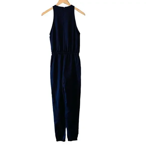 Missguided Sleeveless Drawstring Waist Cuffed Hem Jumpsuit Size 2 NWT Navy - Picture 2 of 6